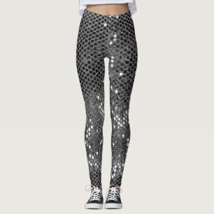 Modern Grey Glitter Sparkles Personalised Name Leggings