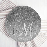 Modern Grey Glitter Sparkles Personalised Name Paper Plate<br><div class="desc">Introducing the exquisite Modern Grey Glitter Sparkles with Personalised Name product, a stunning combination of contemporary design and personalised elegance. This product features a captivating backdrop in a modern shade of grey, exuding sophistication and style. The subdued yet chic colour sets the stage for the mesmerising sparkle of glitter, which...</div>