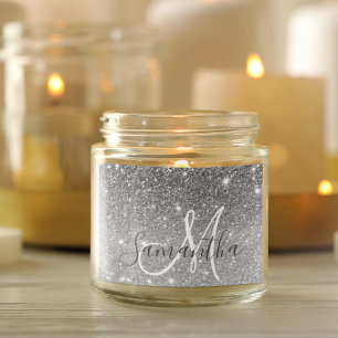 Modern Grey Glitter Sparkles Personalised Name Square Sticker
