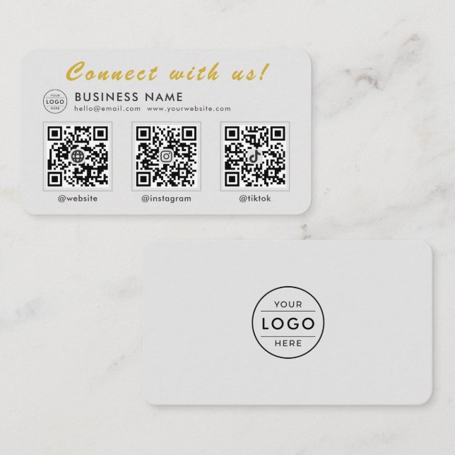 Modern Grey Gold 3 QR Code Multi Social Business Card (Front/Back)
