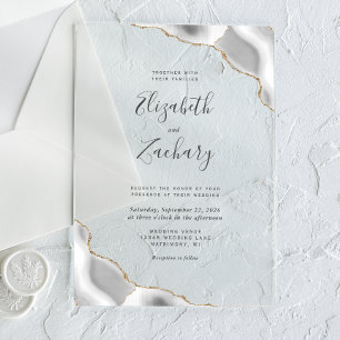 Modern Grey Gold Agate Corners Wedding Acrylic Invitations