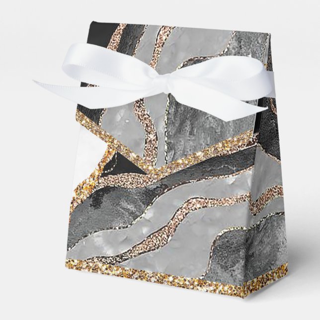 Modern Grey Gold Agate Geode Monogram Favour Box (Front Side)
