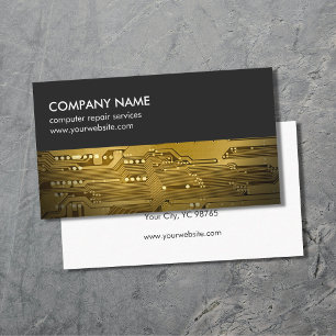Modern Grey Gold Circuit Board Computer Repair Business Card