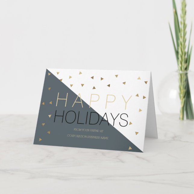 Modern grey gold colour block corporate greetings holiday card (Front)