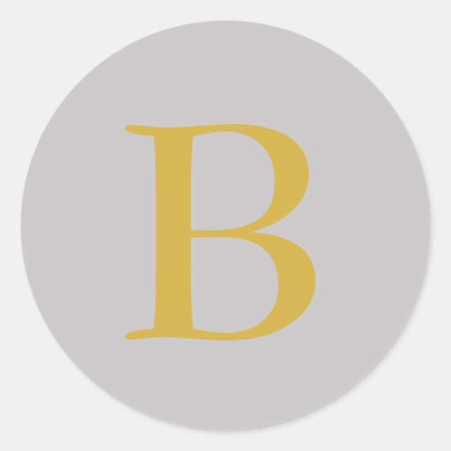 Modern Grey Gold Colour Monogram Add Name Initial Classic Round Sticker (Front)