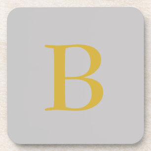 Modern Grey Gold Colour Monogram Add Name Initial Coaster