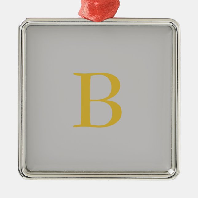 Modern Grey Gold Colour Monogram Add Name Initial Metal Tree Decoration (Front)