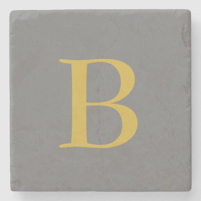 Modern Grey Gold Colour Monogram Add Name Initial Stone Coaster (Front)