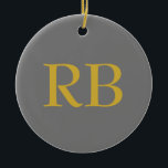 Modern Grey Gold Colour Monogram Add Name Initials Ceramic Tree Decoration<br><div class="desc">You Can Easily Change the Fonts,  Background Image and Colour,  Letter Characters.</div>
