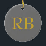 Modern Grey Gold Colour Monogram Add Name Initials Ceramic Tree Decoration<br><div class="desc">You Can Easily Change the Fonts,  Background Image and Colour,  Letter Characters.</div>