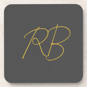 Modern Grey Gold Colour Monogram Initials Coaster