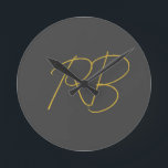 Modern Grey Gold Colour Monogram Initials Round Clock<br><div class="desc">Extreme minimalist design. I would recommend to family and friends. Very happy.</div>