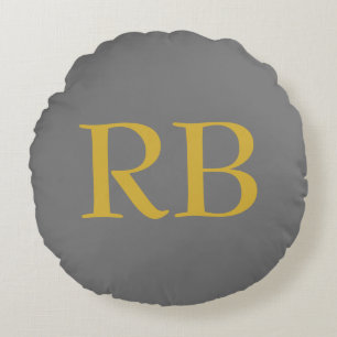 Modern Grey Gold Colour Monogram Initials Round Cushion