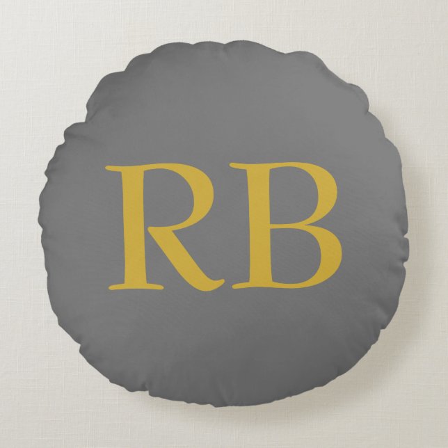 Modern Grey Gold Colour Monogram Initials Round Cushion (Front)