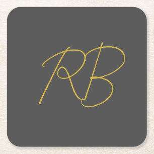 Modern Grey Gold Colour Monogram Initials Square Paper Coaster