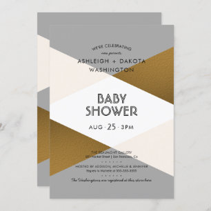 Modern Grey & Gold Geometric Baby Shower Invitation