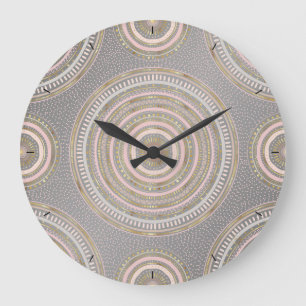 Modern Grey Gold Geometric Mandala Large Clock