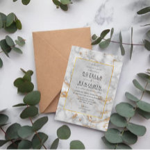 Modern Grey Gold Marble Agate & Gold Foil Wedding