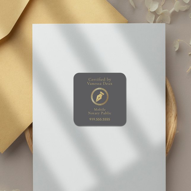 Modern Grey & Gold Notary Pen Certified by Square Sticker (Creator Uploaded)