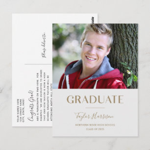 Modern Grey & Gold One-Photo 2025 Graduation Postcard