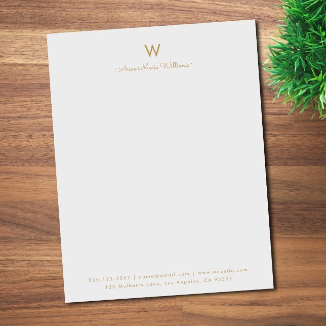 Modern Grey Gold Script Monogram Custom Letterhead (Creator Uploaded)