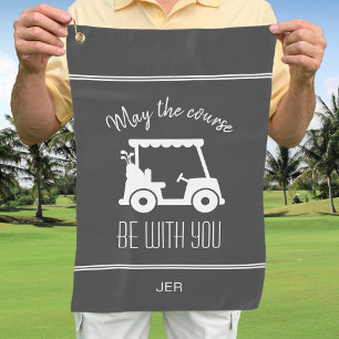 Modern Grey Golf Cart Monogrammed Golfer Quote Golf Towel