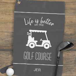 Modern Grey Golfer Golf Course Quote Monogrammed Golf Towel