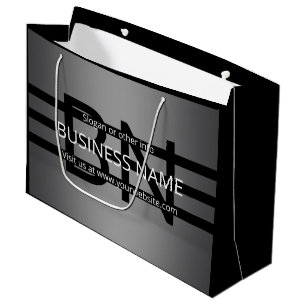 Modern Grey Gradient & Horizontal Black Stripes Large Gift Bag