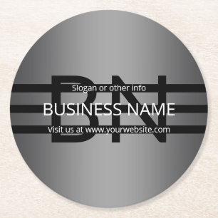 Modern Grey Gradient & Horizontal Black Stripes Round Paper Coaster
