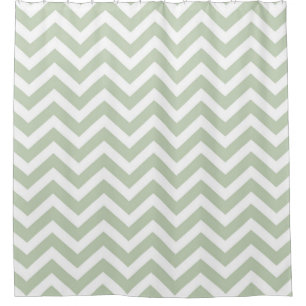 Modern Grey/Green and White Chevron Striped Shower Curtain