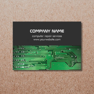 Modern Grey Green Circuit Board Computer Repair Business Card