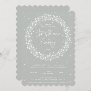 Modern Grey-Green Sparkling Lights Christmas Party Invitation