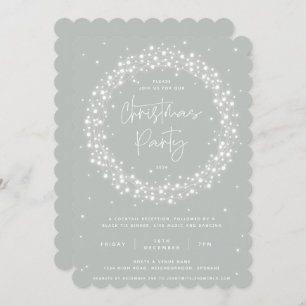 Modern Grey-Green Sparkling Lights Christmas Party Invitation