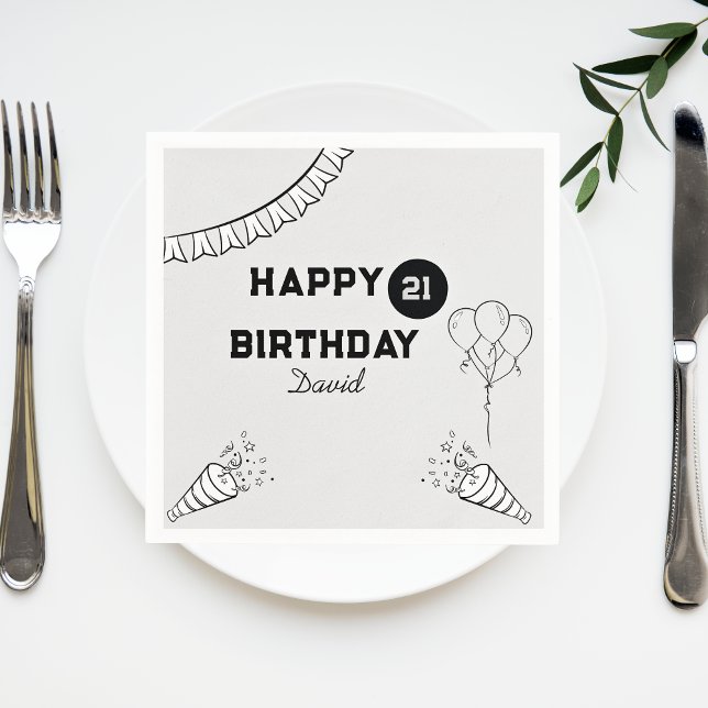  Modern Grey Happy birthday Any year Custom  Napkin (Creator Uploaded)