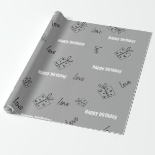 Modern grey happy birthday  wrapping paper