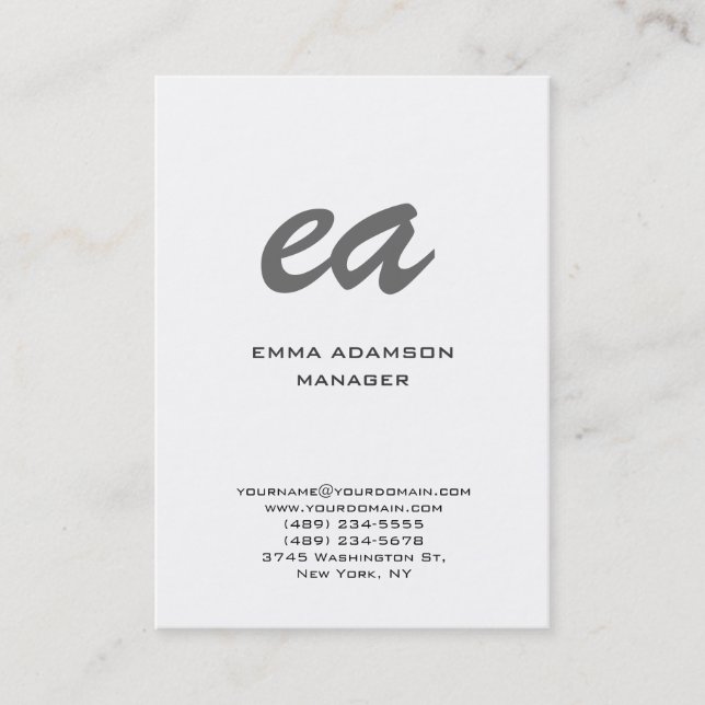 Modern grey huge monogram white background business card (Front)