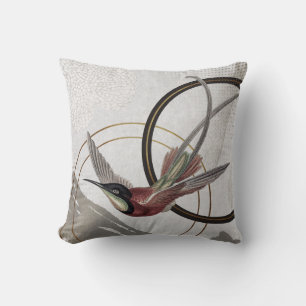 Modern Grey Hummingbird Artistic Abstract Cushion