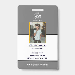 Modern Grey ID Card with Photo & Logo Badge