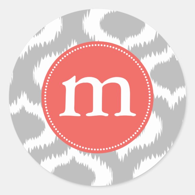 Modern Grey Ikat Diamonds Personalised Classic Round Sticker (Front)