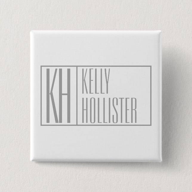 Modern Grey Initials & Name Logo 15 Cm Square Badge (Front)