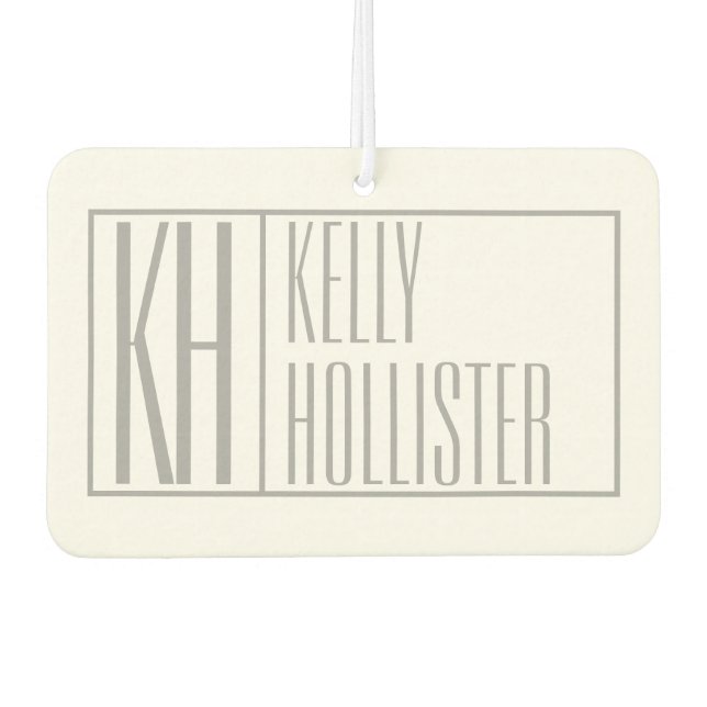 Modern Grey Initials & Name Logo Car Air Freshener (Front)