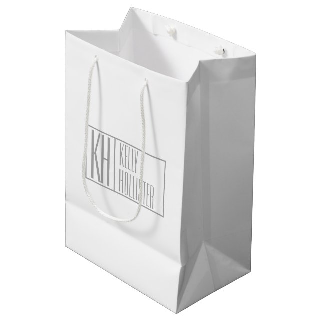 Modern Grey Initials & Name Logo Medium Gift Bag (Front Angled)