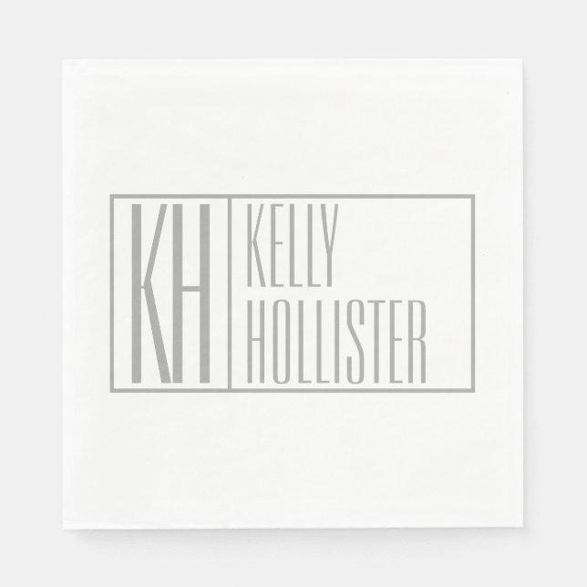 Modern Grey Initials & Name Logo Napkin (Front)