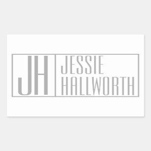Modern Grey Initials & Name Logo Rectangular Stick Rectangular Sticker