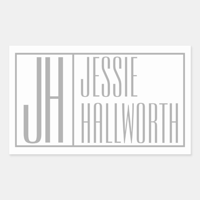 Modern Grey Initials & Name Logo Rectangular Stick Sticker (Front)