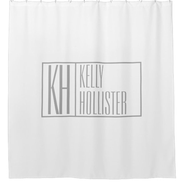 Modern Grey Initials & Name Logo Shower Curtain (Front)