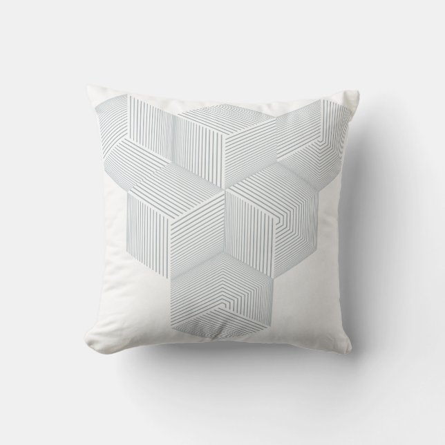 Modern Grey Isometric Optical Illusion Throw Pillo Cushion (Front)