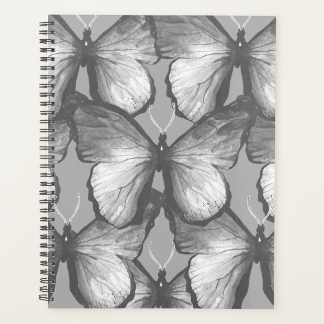 Modern Grey Layered Pattern Watercolor Butterfly Planner (Front)