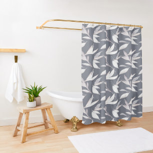 Modern Grey Leaf Botanical Shower Curtain