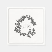 Modern Grey Leafy Crest Monogram Wedding